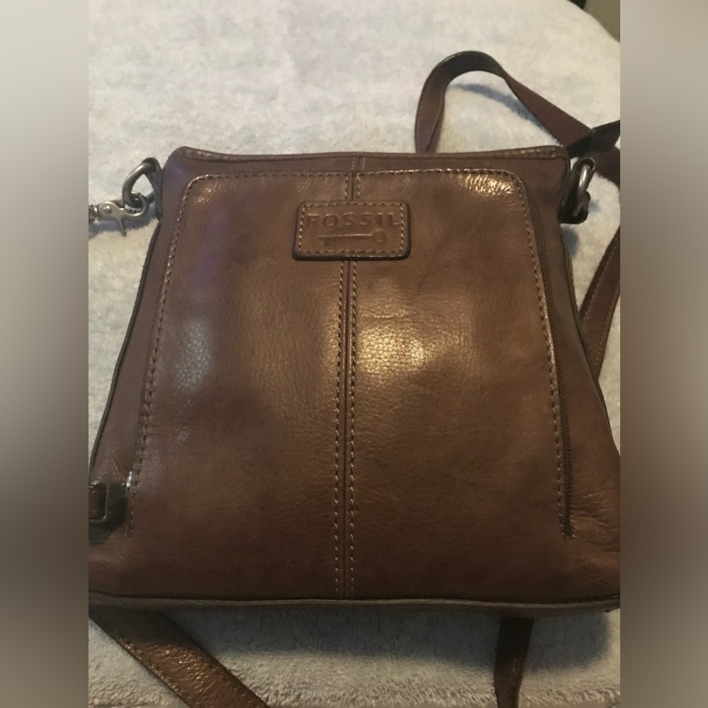 FOSSIL PURSE/CROSSBODY “Key Bag”/BROWN LEATHER/VINTAGE/EUC!